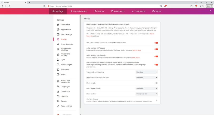 Brave Browser Settings