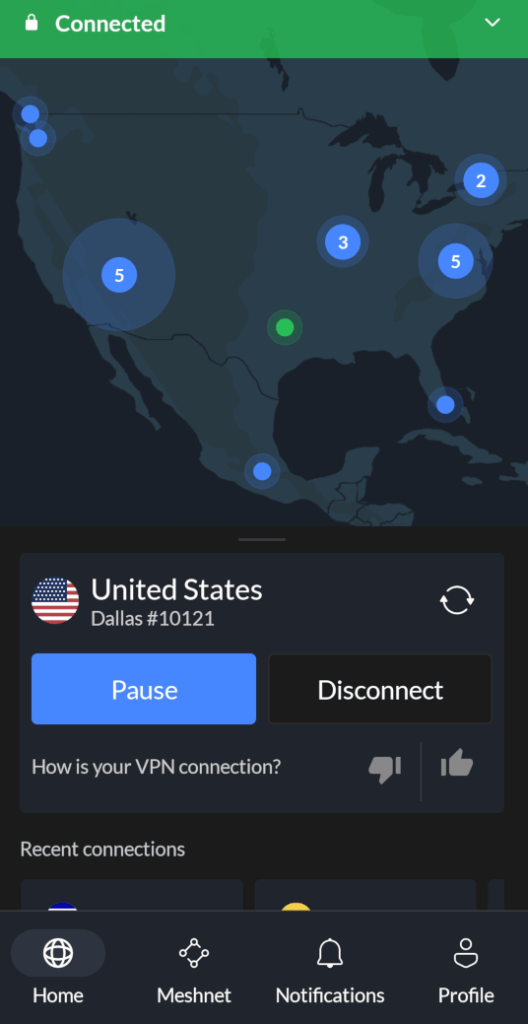 NordVPN Android app in Dark Mode