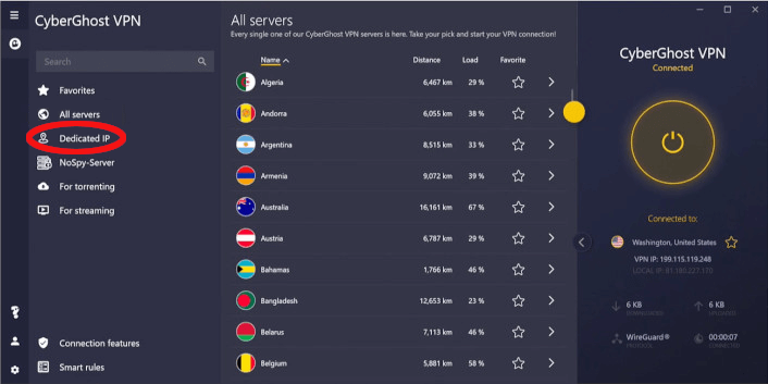 Select a CyberGhost server