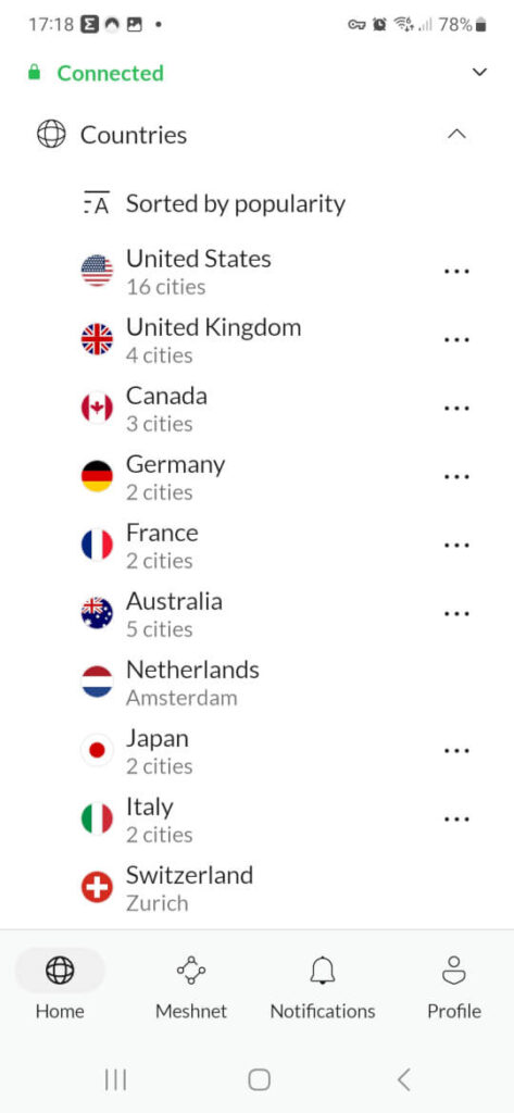 NordVPN server location list