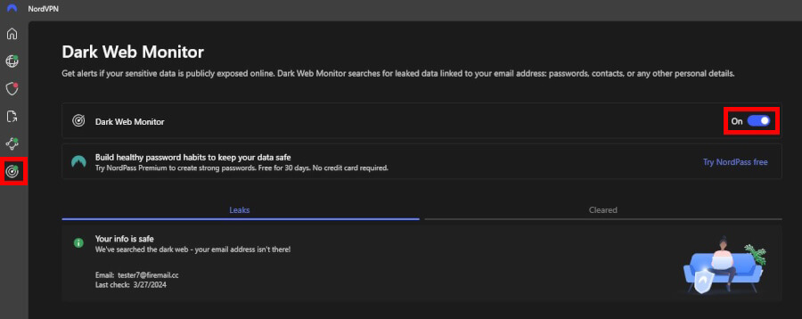NordVPN Dark web monitor