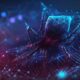 Cyber microchip spider networked on a digital data spider web mesh, artificial intelligence created with generative ai technology