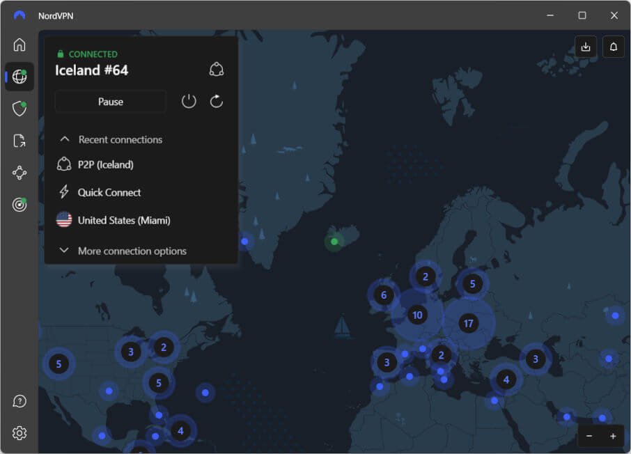 NordVPN Iceland P2P connection