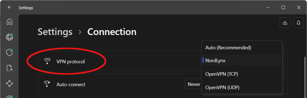 NordVPN select VPN protocol