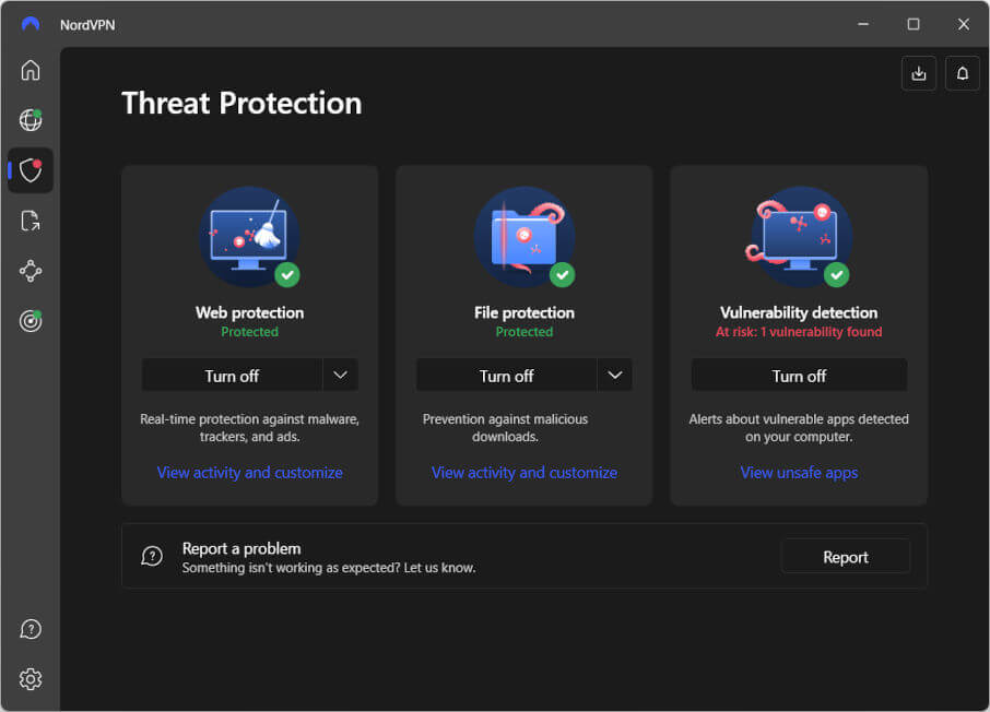 NordVPN Threat Protection - 1 threat found