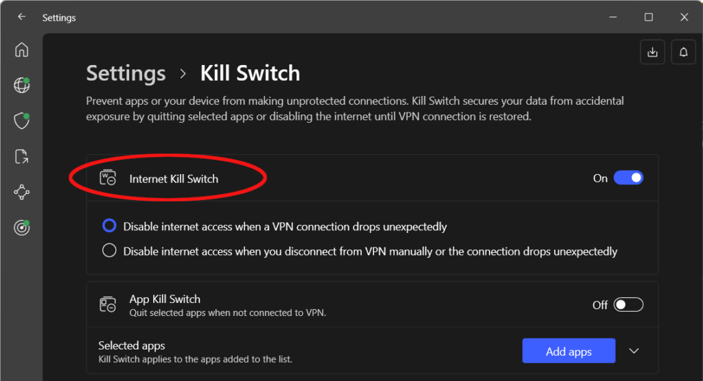 Turn on NordVPN Kill Switch