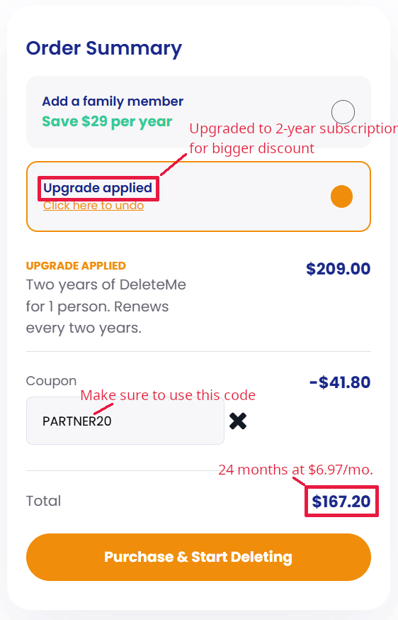 DeleteMe discount pricing on 2-year plan