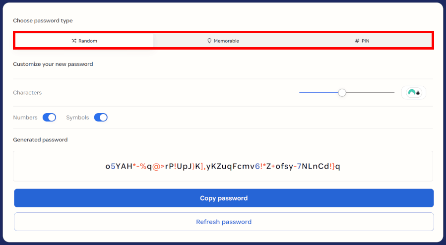 1Password password generator