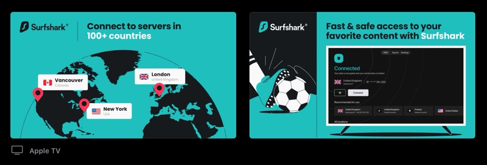 Screenshot of the Surfshark VPN app for Apple TV in the App Store