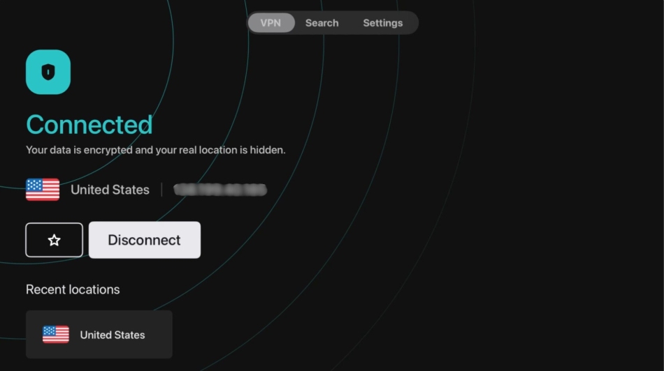 Screenshot of Surfshark's Apple TV app interface