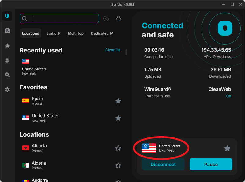 Surfshark VPN - New York