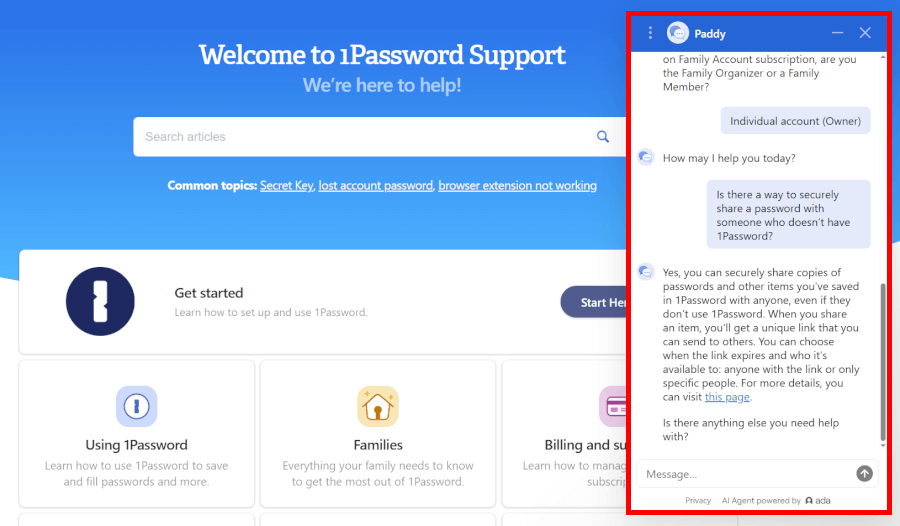 1password support chatbot
