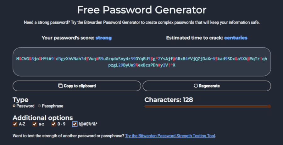 Bitwarden password generator