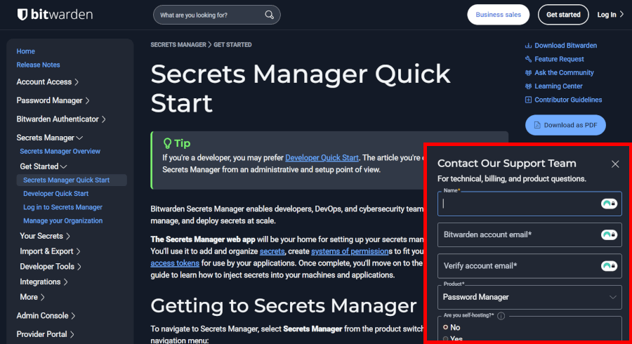 Bitwarden support