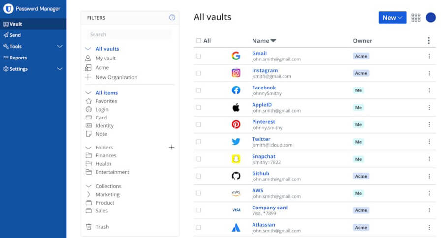 Bitwarden web app UI