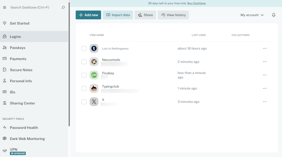 Dashlane UI 