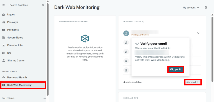 Dashlane dark web monitoring