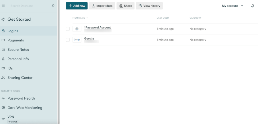 Dashlane dashboard
