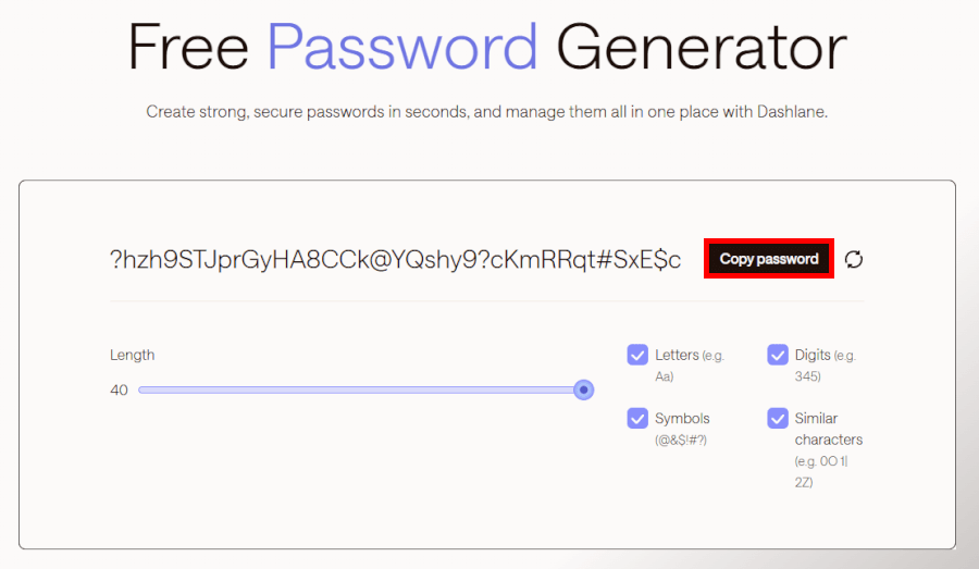 Dashlane free password generator
