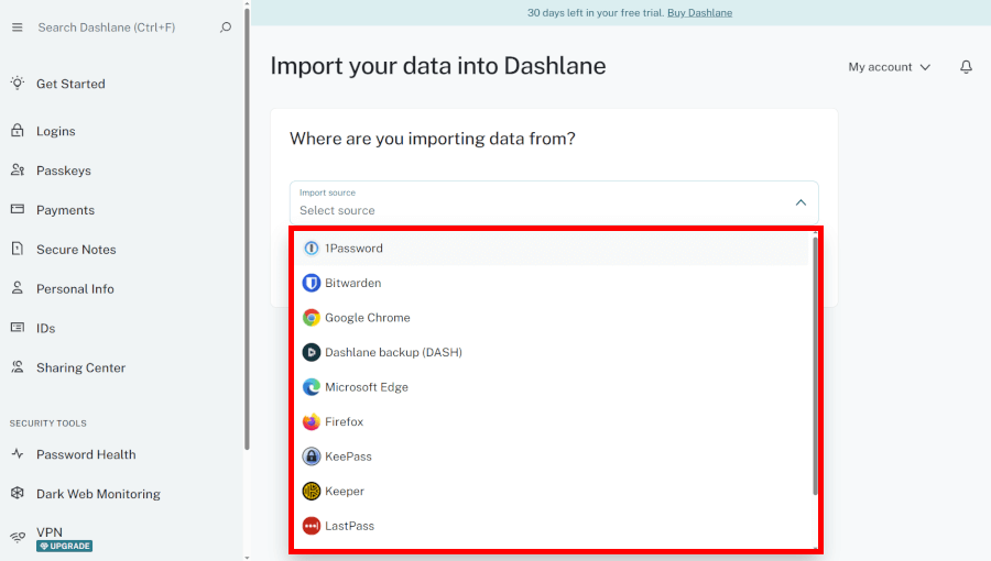 Dashlane import passwords
