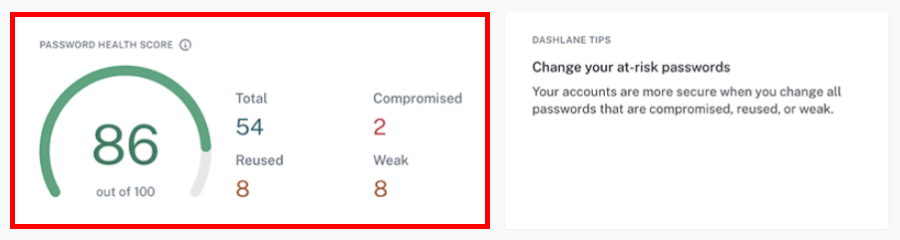 Dashlane password health analysis