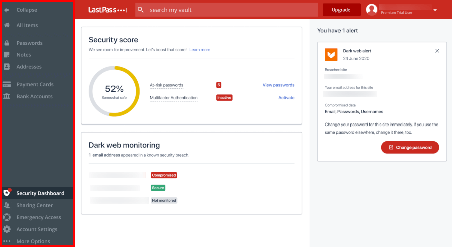 LastPass dashboard