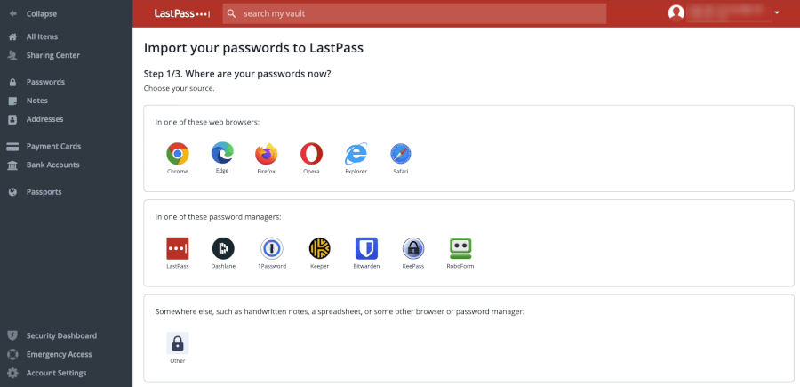 LastPass import