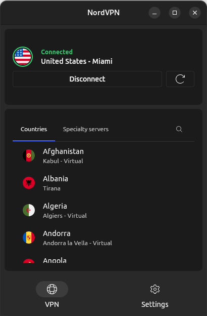 NordVPN Linux GUI