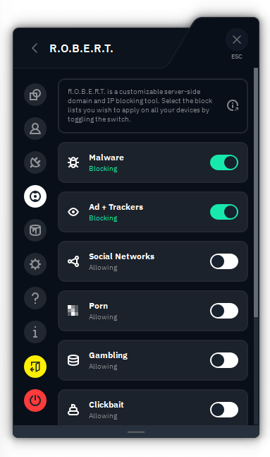 Windscribe R.O.B.E.R.T. settings