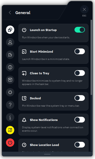 Windscribe settings - General