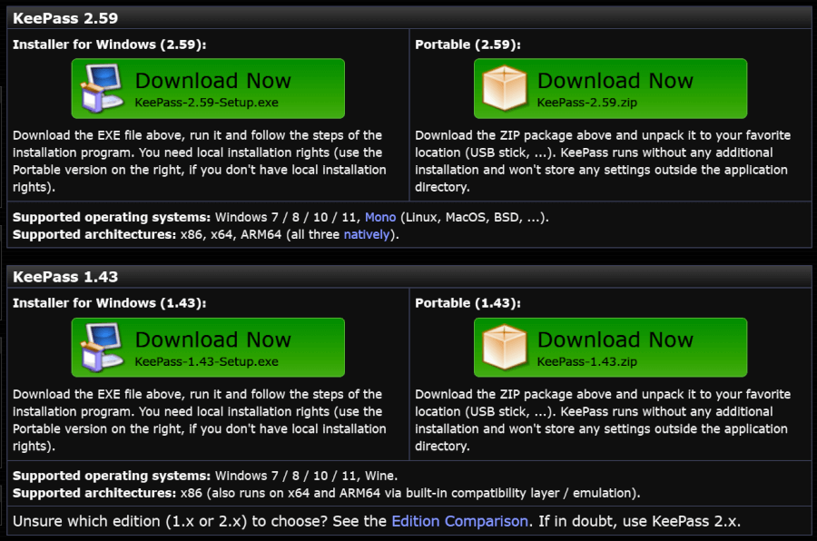 KeePass donwloads