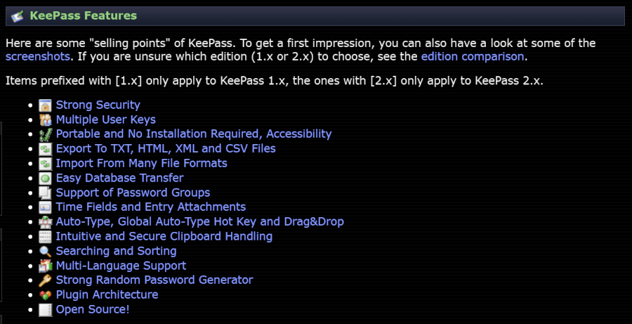 KeePass features