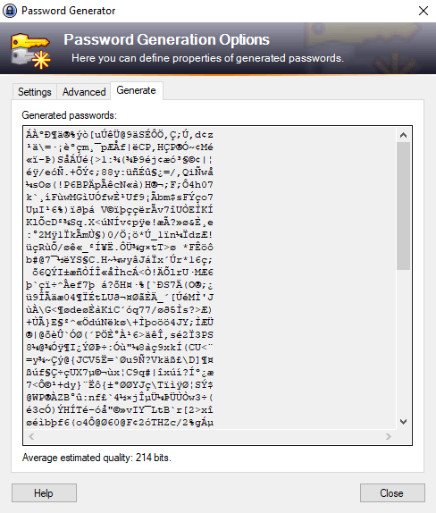 KeePass password generator results