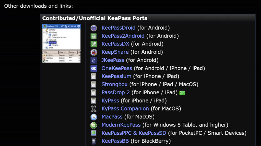 KeePass unofficial ports