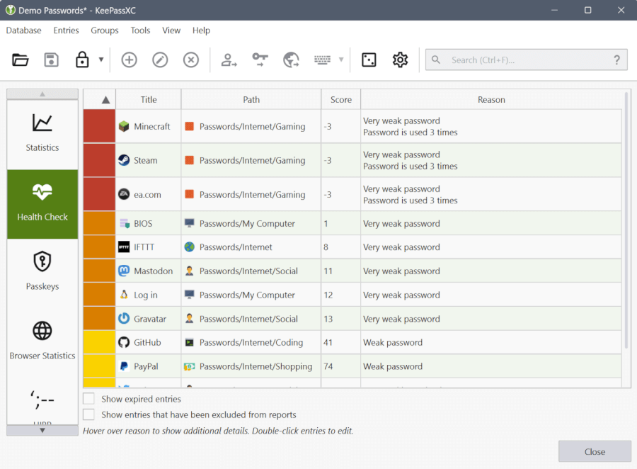 KeePassXC dashboard