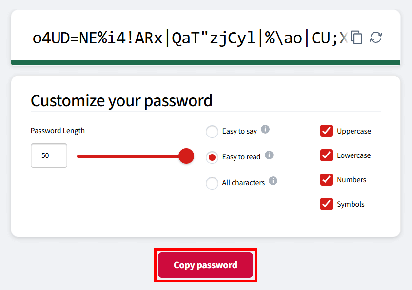 LastPass password generator