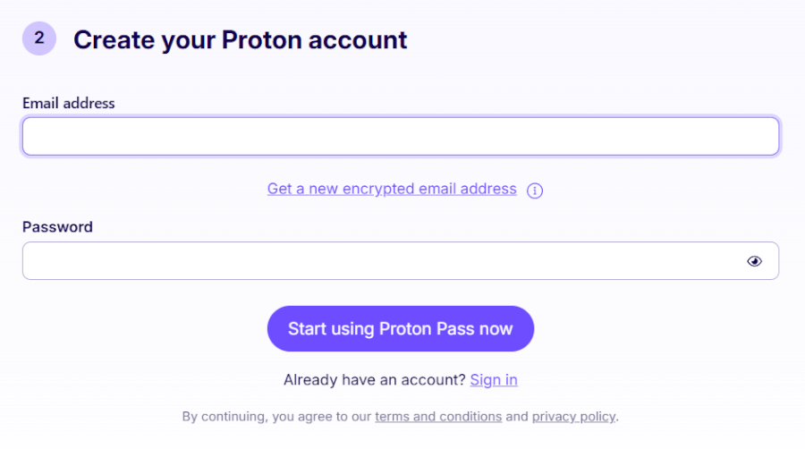 Proton Pass sign up