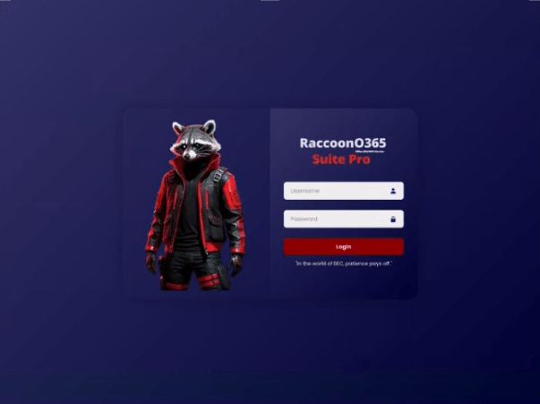 Screenshot of RacoonO365's login screen