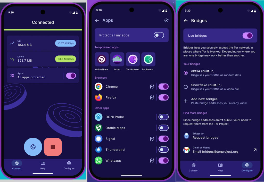 Screenshot of TorVPN's Android interface