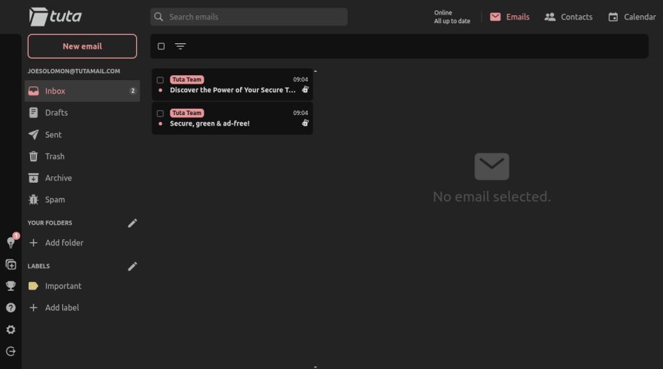 Tuta Mail desktop app dark mode