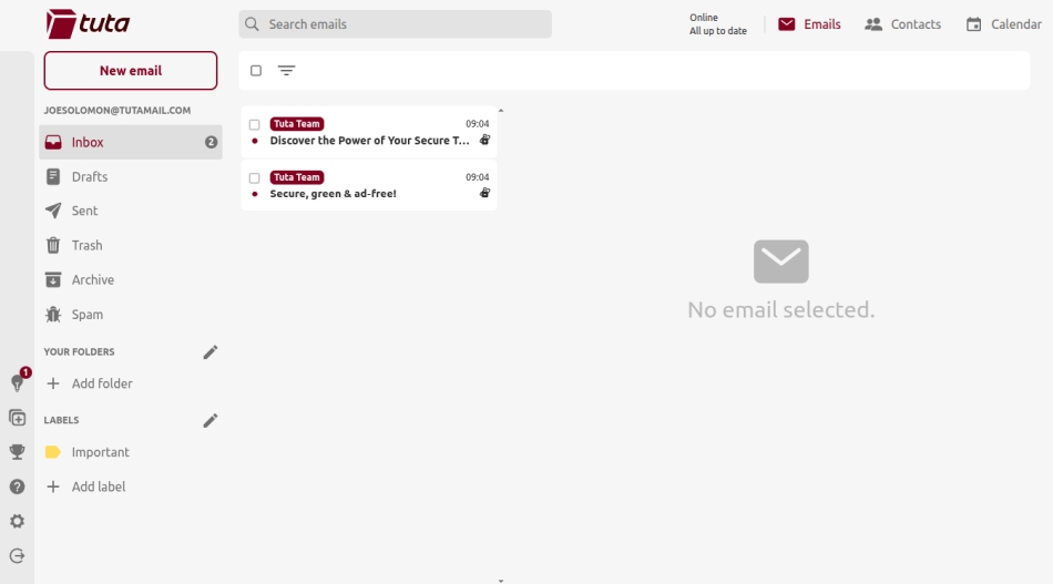 Screenshot of Tuta Mail's desktop app interface