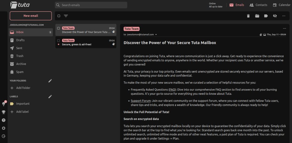 Screenshot of Tuta's desktop app interface