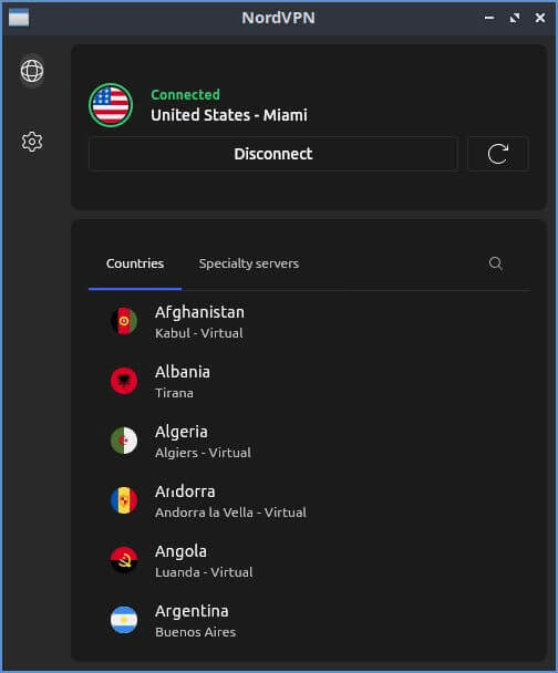 NordVPN Linux GUI