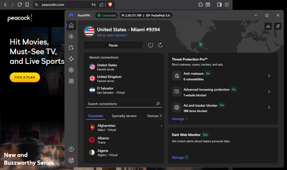 Peacock and NordVPN