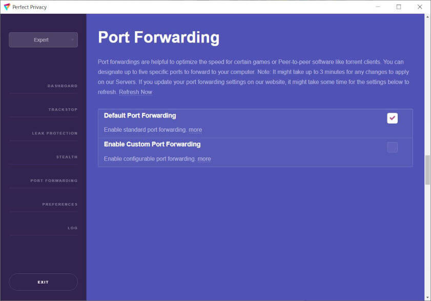 Perfect Privacy Port Forwarding