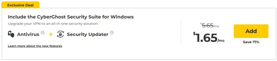 CyberGhost addons on checkout page