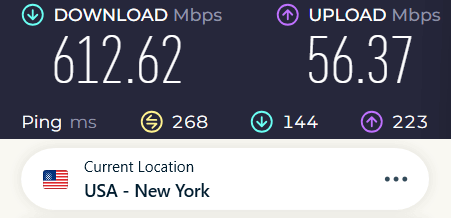 ExpressVPN New York speed test results