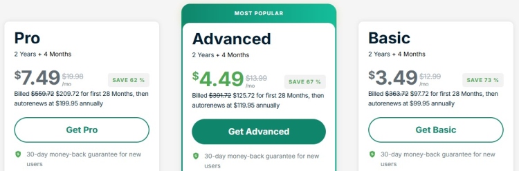 Screenshot of ExpressVPN pricing