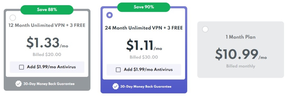 Screenshot of PrivadoVPN pricing