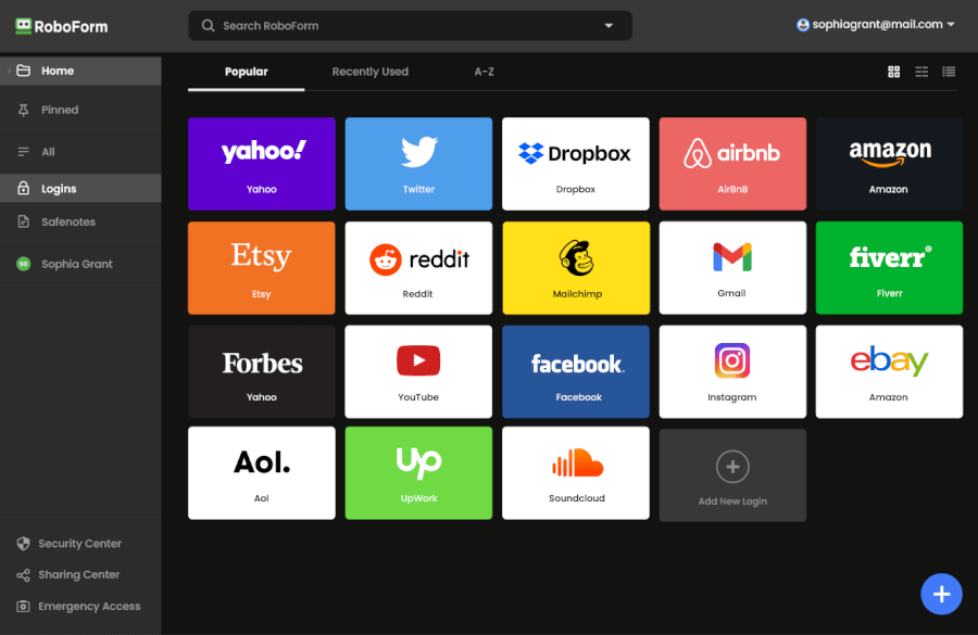 RoboForm dashboard